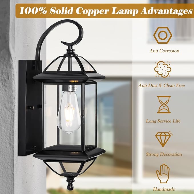 18 Large Black Copper Outdoor Wall Light Fixture Oil-Rubbed Blackened Bronze Vintage Outside Wall Mounted Porch Lamp Waterproof Exterior Sconce for Patio Garage Front Door (Bulb Not Included)