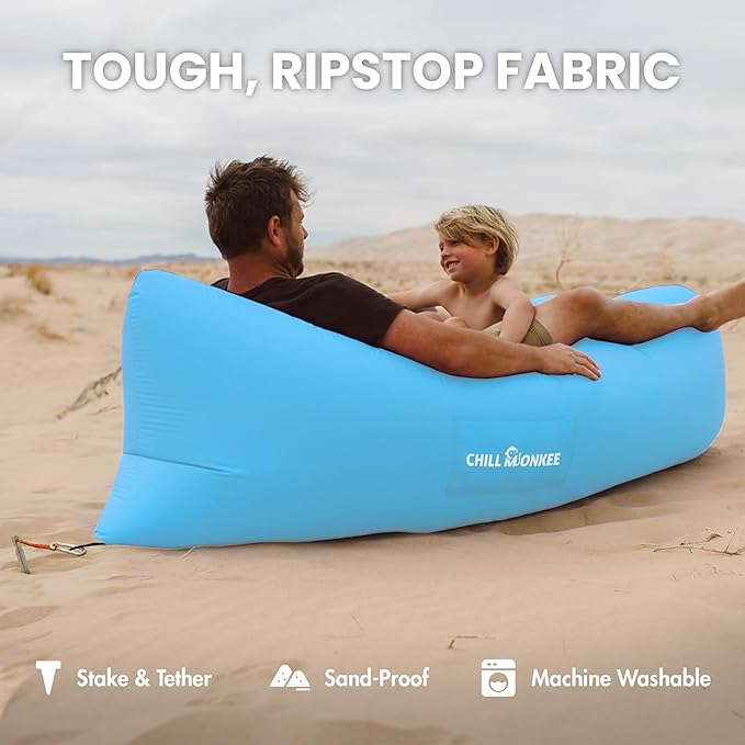 Portable Inflatable Lounger for Beach &amp Camping – Self-Inflating Air Couch Beach Sofa and Outdoor Lounge Chair for Relaxation and Comfort