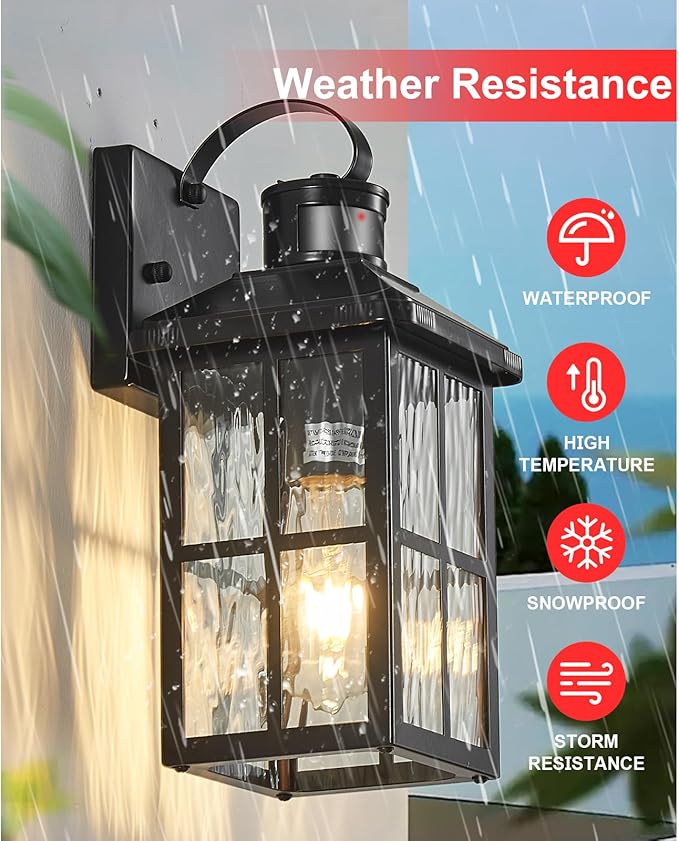 Motion Sensor Outdoor Lights Dusk to Dawn Porch Light Black Exterior Lighting Fixtures Modern Outside Wall Mount Coach Lamp for House Garage Patio Front Door