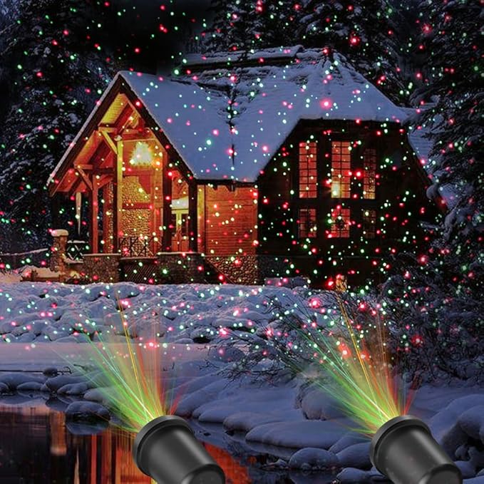 Christmas Laser Light Projector 2 Pack Red and Green Star Laser Lights Show with Timer for Outdoor Decorations Waterproof Landscape Lighting for Christmas and Holidays