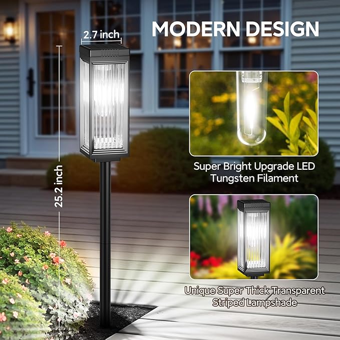 Solar Pathway Lights Outdoor 4 Pack Upgraded Solar Lights Outdoor Waterproof Bright Up to 15 Hrs Auto On/Off Garden Light for Yard Patio Lawn Path Walkway Driveway Outside Decor(Cool White)