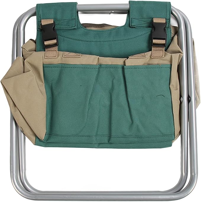 Folding Backpack Stool Multifunctional 600D Oxford Tool Bag with Detachable Seat for Gardening Fishing and Outdoor Camping (Silver)