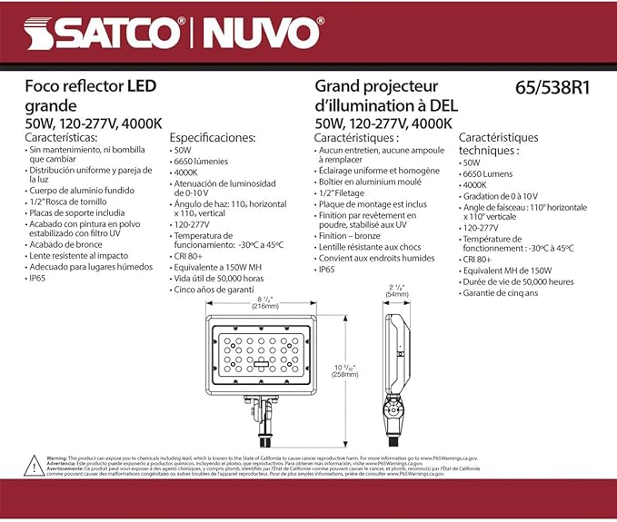 Nuvo 50W LED Outdoor Flood Light in Utilitarian Style-1.97 Inches Tall and 8.54 Wide-4000 Color Temperature