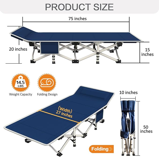 Heavy Duty Camping Cot 2 Pack with Comfortable Mattress and Pad Portable Sleeping Bed for Adults Ideal for Outdoor Vacations Includes Carry Bag Perfect for 2 Persons