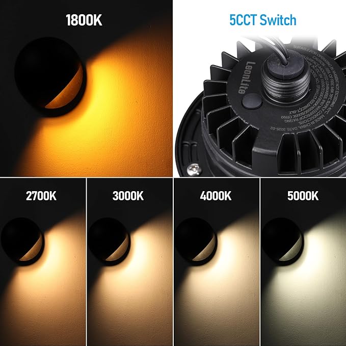 LEONLITE 5W Well Lights Landscape LED Low Voltage Inground Landscape Lighting 1800K2700K3000K4000K5000K Adjustable Aluminum ETL Listed IP67 Waterproof 12-24VAC/DC CRI90 150lm Black Pack of 6