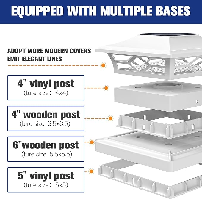 VOLISUN Solar Post Cap Light Outdoor Waterproof: RGB Color Changing - Solar Fence Cap Flashing Lights 4Pack White for 4x4 5x5 6x6 Wooden Vinyl Post