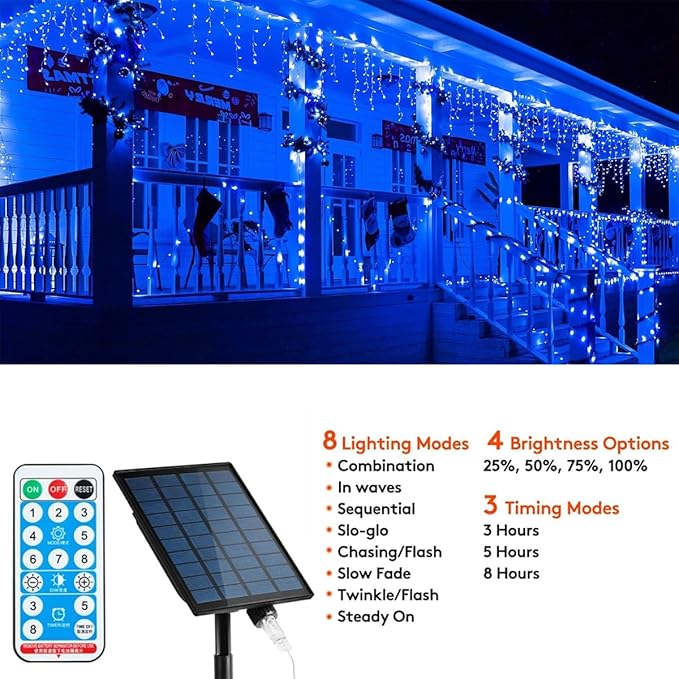 320LED Solar Christmas Lights Outdoor Waterproof Christmas Decorations Curtain Lights 29.5ft 60 Drops8 Modes Solar Powered Rechargeable Fairy Lights for Party HolidayWedding Decorations (Blue)