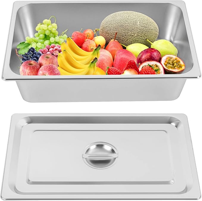4 Pack Hotel Pan 5.9-Inch Deep Steam Table Pan with Lid 21.26 L x 12.6 W Hotel Pans Stainless Steel Pans Restaurant and Commercial Steam Tables