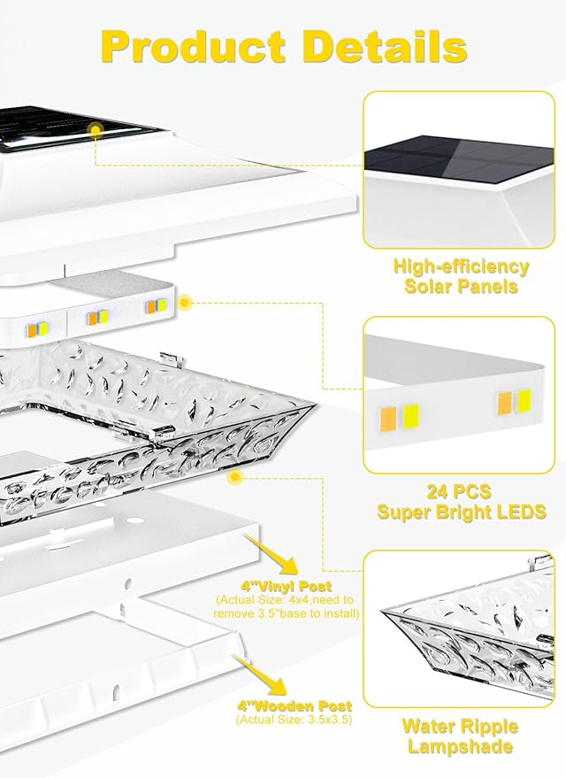 T-SUN 4x4 Post Cap Lights 12 Pack for Vinyl/Wooden Fence Auto Dusk to Dawn Outdoor Waterproof Warm &amp Cool White Solar Powered Deck/Patio Lighting