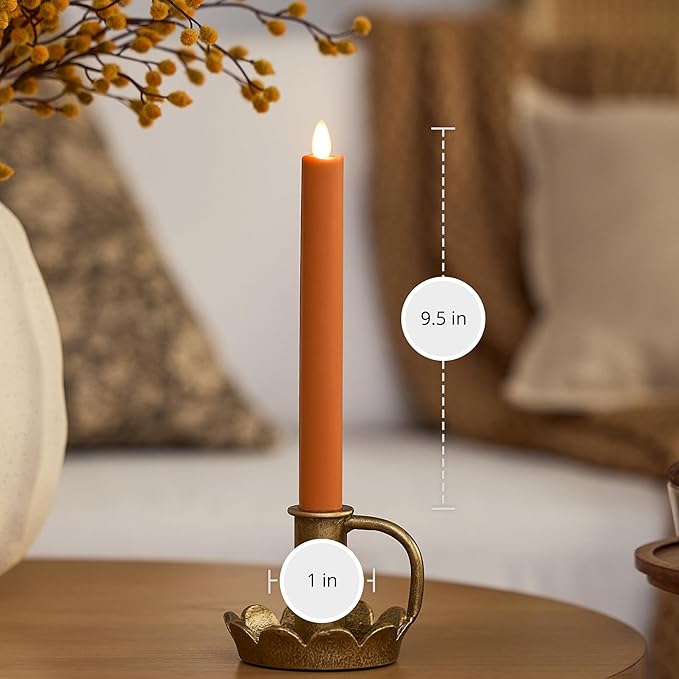 Luminara Marmalade Taper 1 x 9.5 Battery Operated Flameless Candle Flickering White LED Light Flame Timer Switch Remote Ready Decor for Halloween Fall Indoor Candlestick Decoration Real Wax