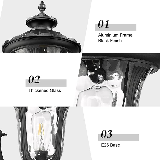 Outdoor Light Fixtures Wall Mount Waterproof Exterior Wall Lanterns with Waer Ripple Glass Outside Sconces Front Porch Lights for House Garage Doorway Patio