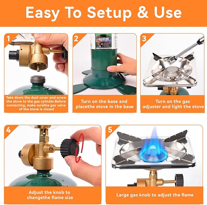 KOMAN Camping Propane StovePortable Camping Stove Backpacking Stove Propane Camping Stove10000BTU Single Burner Propane Stove for Outdoor CookingFuel by 16 Oz Propane Cylinder (Fuel not Included)