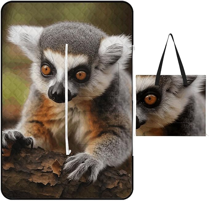Zipper Monkey Lemur Cute Style Picnic Mat Suitable for Travel Camping Park Or Home Use