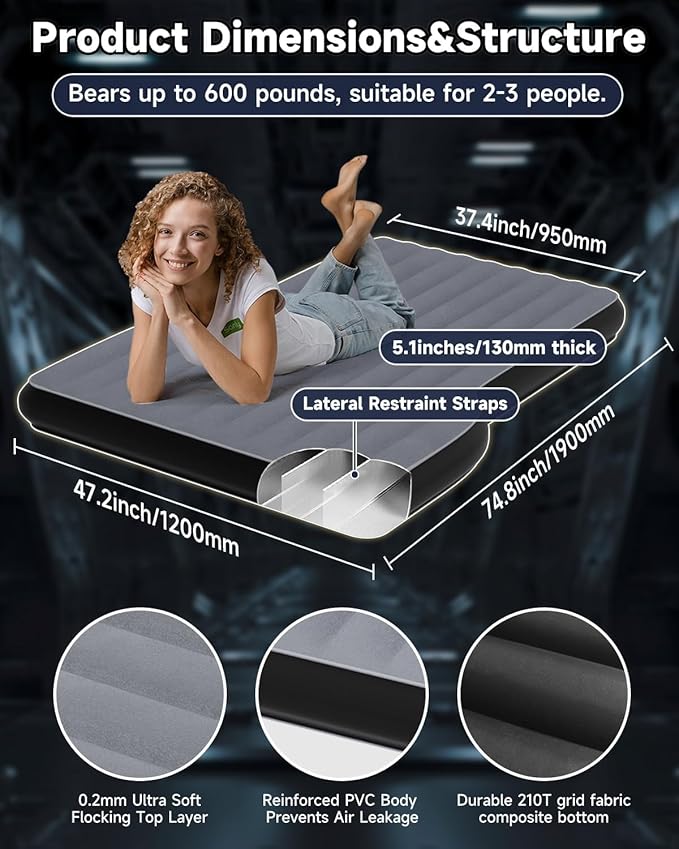 Umbrauto Custom Fit Air Mattress for Tesla Model Y/Juniper 2026 Upgraded Inflatable Camping Bed for Back Trunk Soft Flocking Surface+Reinforced Bottom Sleeping Pad w/Pump for Outdoor Travel