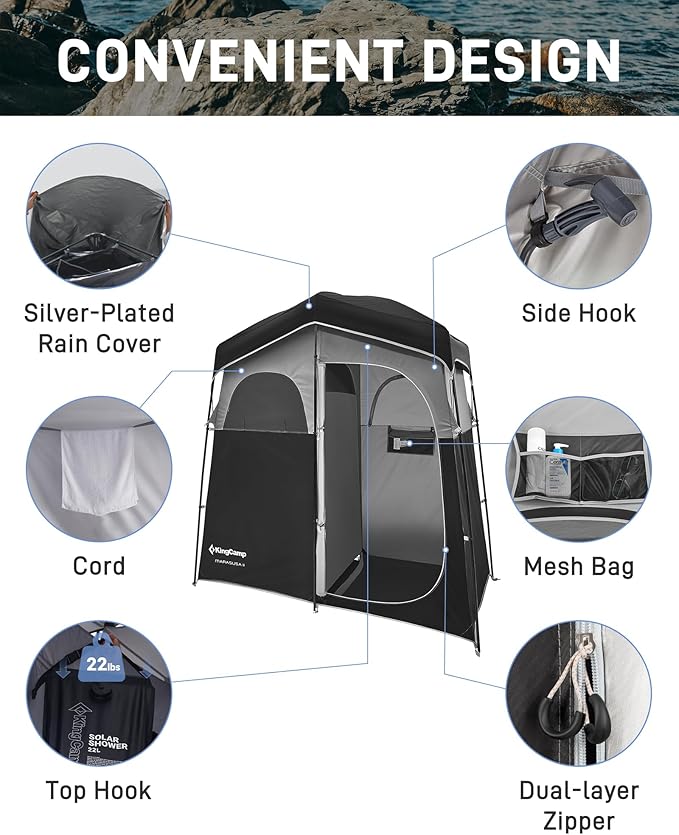 KingCamp Shower Tent Portable Privacy Tent Outdoor Camping 1/2 Room Toilet Tents with Shower Bag &amp Dressing Room for Beach Camping &amp Hiking