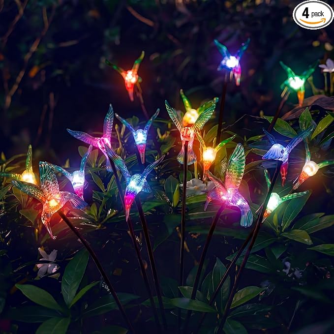 4 Pack Solar Hummingbird Lights Outdoor Garden 6 Head Solar Swaying Pathway Stake Lights Waterproof for Yard Lawn Patio Walkway Landscape Decor