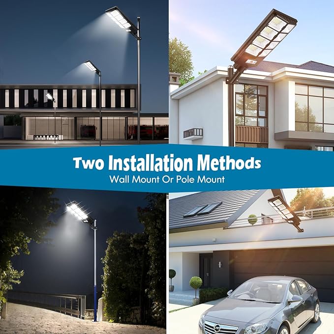 VUAA 4 Pack Solar Street Lights Outdoor Waterproof 10000LM 448 LEDs LED Parking Lot Lights Dusk to Dawn Solar Flood Light with Motion Sensor and Remote Control for Area Lighting Yard 6500K