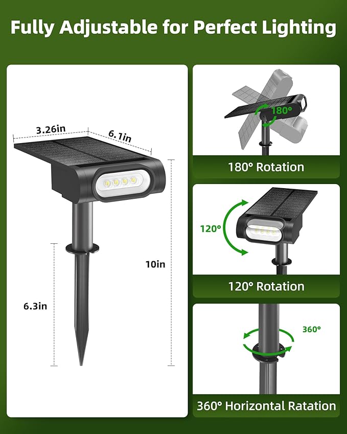 EZVALO Solar Spot Lights Outdoor IP67 Waterproof Adjustable Solar Landscape Lights 3 Lighting Modes Solar Spotlights for Outside Yard Garden Plant Trees Pathway Flag (Cool White-6Pack)