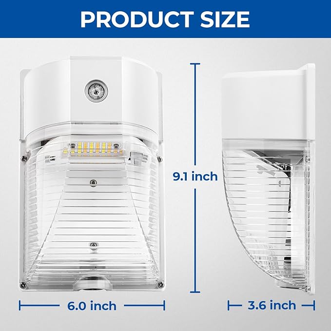 CINOTON 26W LED Wall Pack Light with Dusk to Dawn Sensor 3CCT 3000K/4000K/5000K 26W/18W/13W Switchable [100-277Vac] IP65 Waterproof Outdoor Security Flood Lighting for Garage Warehouse 2 Pack