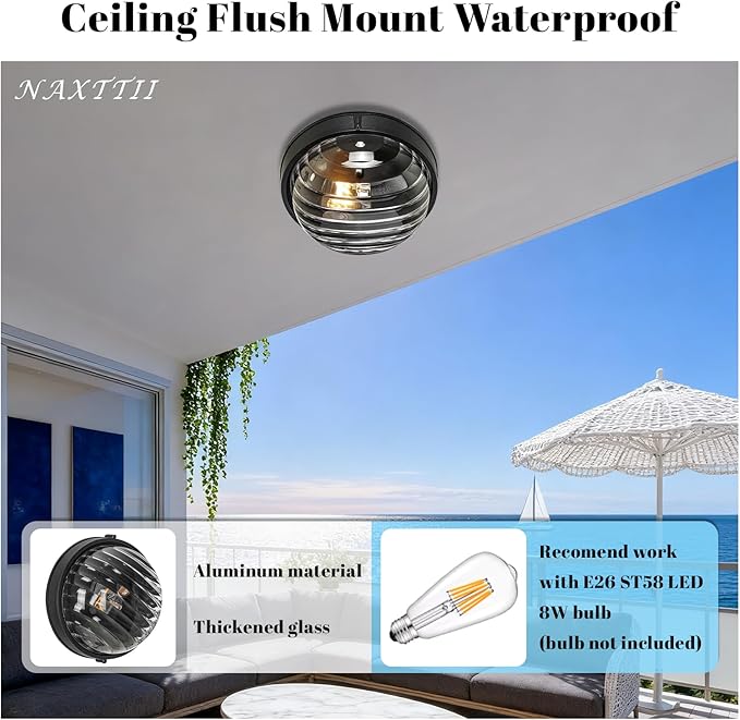 10 Inch Bulkhead Light Aluminum Sauna Light with Thickened Clear Glass Waterproof Outdoor Bulkhead Wall Light for Porch Basement Balcony E26 Socket 2-Pack