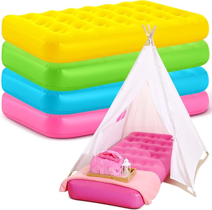 Leyndo 4 Pack Kids Air Mattress - Toddler Inflatable Bed Blow up Air Mattress for Camping Sleepovers Slumber Party Travel Portable Toddler Bed for Ages 3-10 61.99x 35.43 x 8.66 (Multicolor)