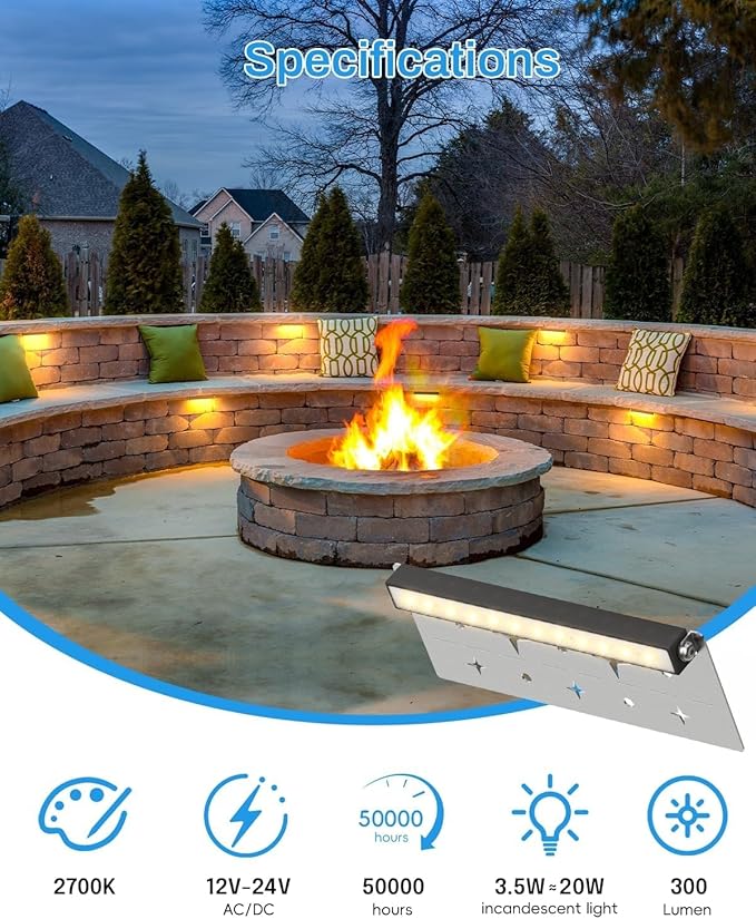 HIBOITEC Hardscape Lighting with 65W Transformer Low Voltage Step Lights 7 Inch LED Retaining Wall Lights IP67 Waterproof for Outdoor Patio Pathway Stairs Landscape Steps AC/DC 12-24V 2700K 12Pack