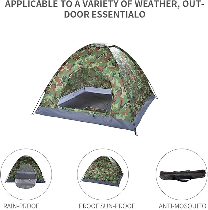 Camouflage Camping Tent 3-4 Person Instant Pop Up Family Dome Tent - Portable Waterproof Automatic Tent for Hiking Travel Outdoor Activities