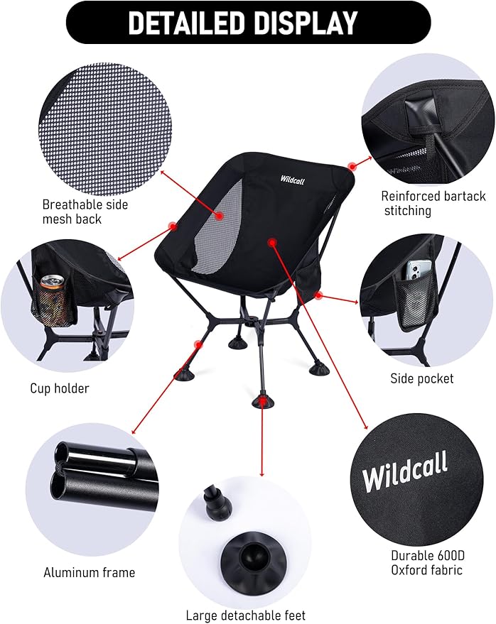WildCall Ultralight Compact Camping Chair Quick Setup Frame Beach Chair with Anti-Sink Large Feet