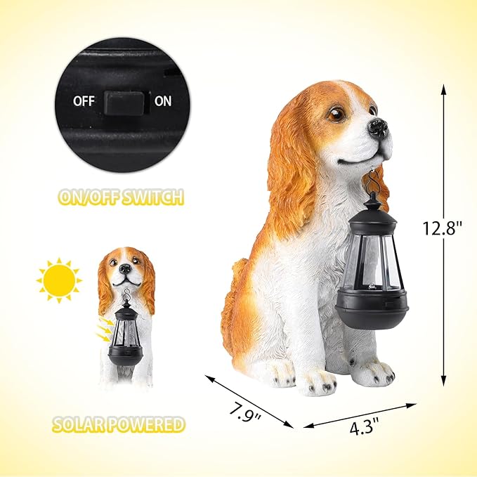 Afirst Dog Garden Statue - Outdoor Decor with Solar Lantern Valentine's Day Gift Lovely American Cocker Spaniel Figurine Patio Lawn Yard Art Ornaments Housewarming Gift