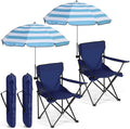 2 Sets Beach Chair with Umbrella Foldable Camping Chair Fold up Umbrella with Universal Clamp Large Portable for Outdoors Fishing Camping Hiking Travel Picnic Beach (Navy BlueGray)