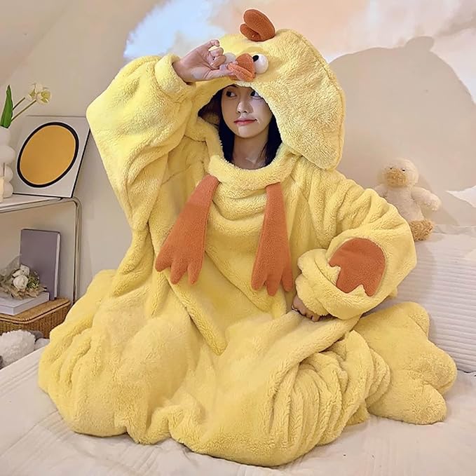 Warm one-piece blanket pajamas in autumn and winter cute shark capybara robe hooded coral velvet padded velvet home clothes.