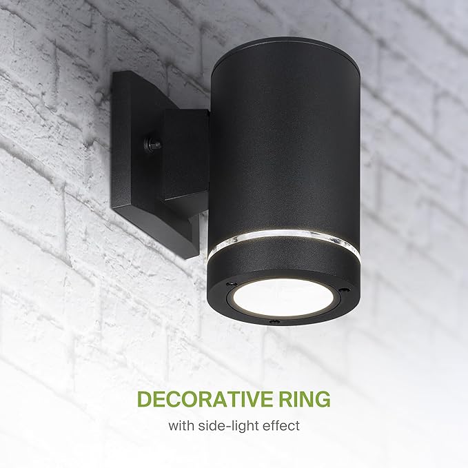 ASD 1 Light Outdoor Wall Light Fixture | 60W E26 Bulb Socket 120V ETL Cylinder Up Down Lights | LED/CFL/Incandescent Bulb Exterior Wall Sconce | Front Door Porch Patio Lighting | Ringed Black 2 Pack