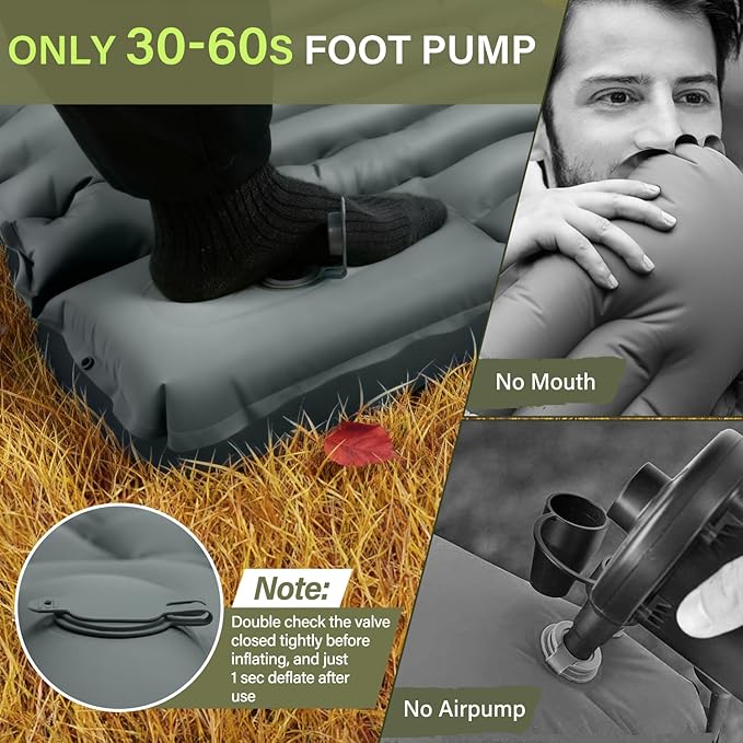 Camping Sleeping Pad with Pillow Built-in Foot Pump Inflatable Sleeping Pads Compact for Camping Backpacking Hiking Traveling - Gray