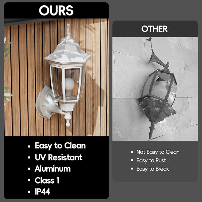 EMART Dusk to Dawn Outdoor Porch Light Exterior Anti-Corrosion Waterproof Aluminum &amp Glass Shades Wall Lamp Fixture Modern Sconce Lantern for Yard House Garage - 1 Pack White （Bulb Included）
