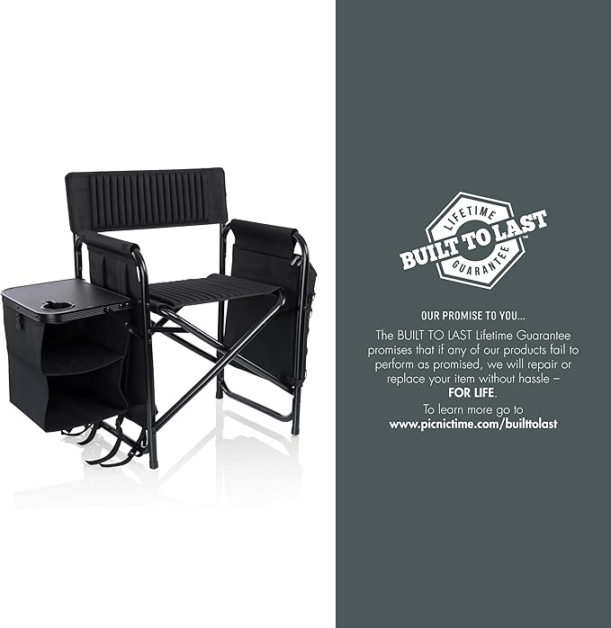 Picnic TIME Fusion Camping Chair with Side Table and Soft Cooler Outdoor Foldable Padded Camping Chairs with Shelves Pockets &amp Cup Holder for Lawn Beach &amp Sports Use for Adults (Matte Bl