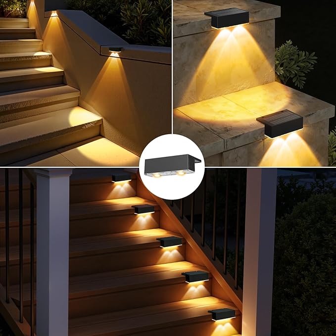 NIORSUN 12 Pack Solar Fence Lights LED Outdoor Lights Warm White + RGB IP45 Waterproof Black