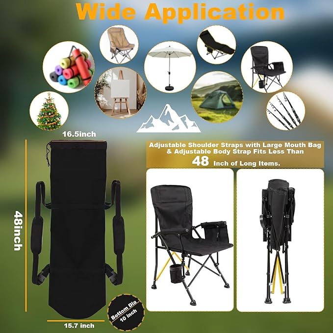900D Oxford 48 Extra-Long Camping Chair Bag with Foam-Padded Shoulder Straps &amp Adjustable Strap with Side-Release Buckles (2 Pack Black XL)