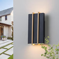 Upgraded Modern Outdoor Wall Light Fixture 10.8 Up and Down Outdoor Sconce Lights 15W 3CCT 3000K/4000K/5000K IP54 Waterproof Exterior Wall Sconce Black Metal Frame with Brass Accents