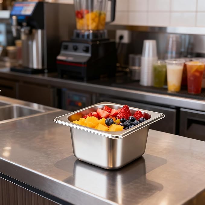 JAPCHET 10 Pack Anti-Jam Hotel Pans 1/6 Size Stainless Steel Steam Table Pan 4 Inch Deep Metal Food Storage Pan for Catering Commercial Kitchen Hotel Restaurant Buffet Supplies