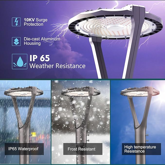 Lightdot 150W LED Post Light with Dusk to Dawn Photocell 22500LM 5000K Pole Lights Outdoor Waterproof 45-93In Height LED Circle Area Light for Parking Lot Garden Yard Street Lighting-4Pack