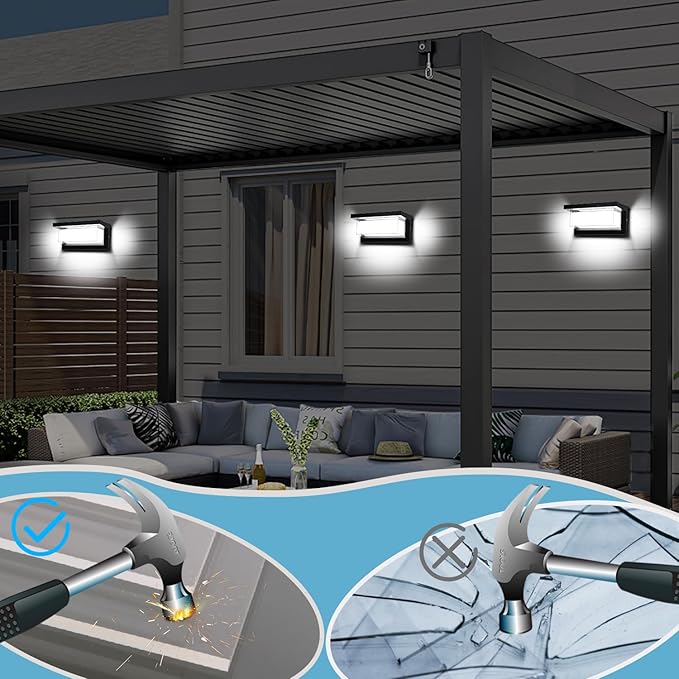 4 Pack 6000K Outdoor Porch Lights 18W 1800LM LED Wall Lighting IP65 Waterproof Rustproof Aluminum Modern Exterior Fixtures for Front Door Patio Backyard
