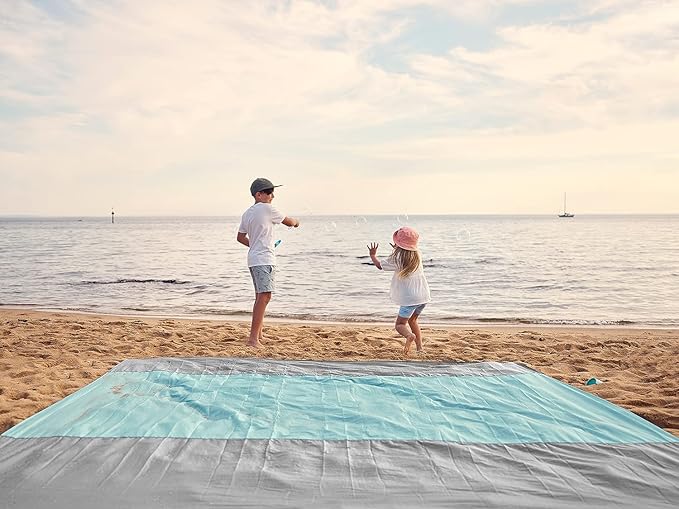 WEKAPO Beach Blanket Sandproof Waterproof Extra Large Beach Mat Oversized &amp Compact Sand Free Quick Drying Beach Essentials for Vacation Cruise Picnic &amp Camping with Stakes