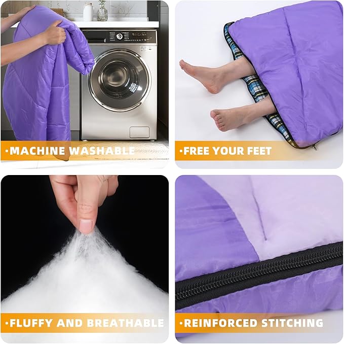 Cotton Flannel Lined Sleeping Bag for Adults Teens Kids Cold Weather &amp Warm 3 Seasons Lightweight Compact Camping Essentials Equipment Hiking Outdoor Travel