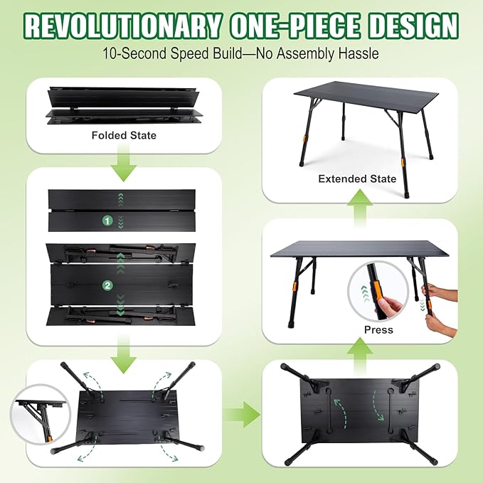 Portable Camping Table Foldable: No-Assembly Aluminum Folding Camping Table with Height Infinitely Adjustable &amp Carry Bag - Camp Table for Camping Picnic Beach RV BBQ
