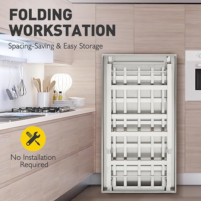 48 x 30 Inch Stainless Steel Prep Table Commercial Worktables &amp Workstations with Adjustable Undershelf Heavy Duty Folding Kitchen Island for Restaurant Kitchen Laundry