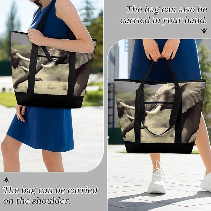 Insulated Shopping BagLarge Reusable Cooler Bags Elephants Animals Printed Foldable Shopping BagTravel Waterproof Shoulder Bag