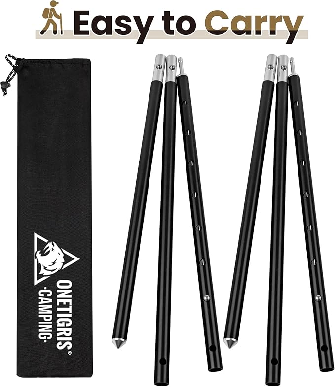 ONETIGRIS Upgraded Tent Poles – Set of 2 Adjustable Telescoping Tarp Poles Aluminum Replacement Poles for Tent Tarp Canopy Awning Shelter Heavy Duty Aluminum Alloy Camping Poles
