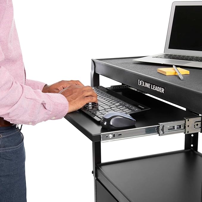 Stand Steady AV Cart with Locking Cabinet Adjustable Height UL Certified Steel Frame Black