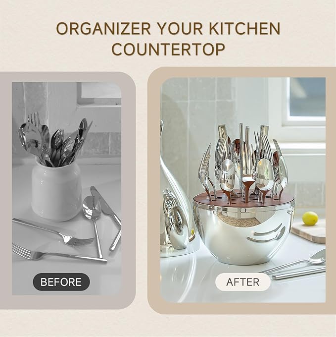 KINGSTONE Silverware Set with Waterdrop Storage Organizer 20-Piece Flatware Cutlery Set in Gift Box Forged Premium Stainless Steel Mirror Polished Service for 4 Ideal for Kitchen Party Gift