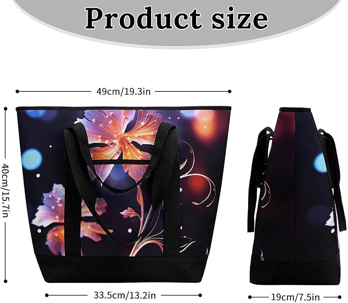 Insulated Shopping BagLarge Reusable Cooler Bags Cool Decorative FLowers Printed Foldable Shopping BagTravel Waterproof Shoulder Bag